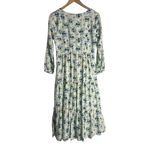 Sweet Baby Jamie Ivory Floral Print Tiered 3/4 Sleeve Midi Dress Size Medium - Picture 13 of 15